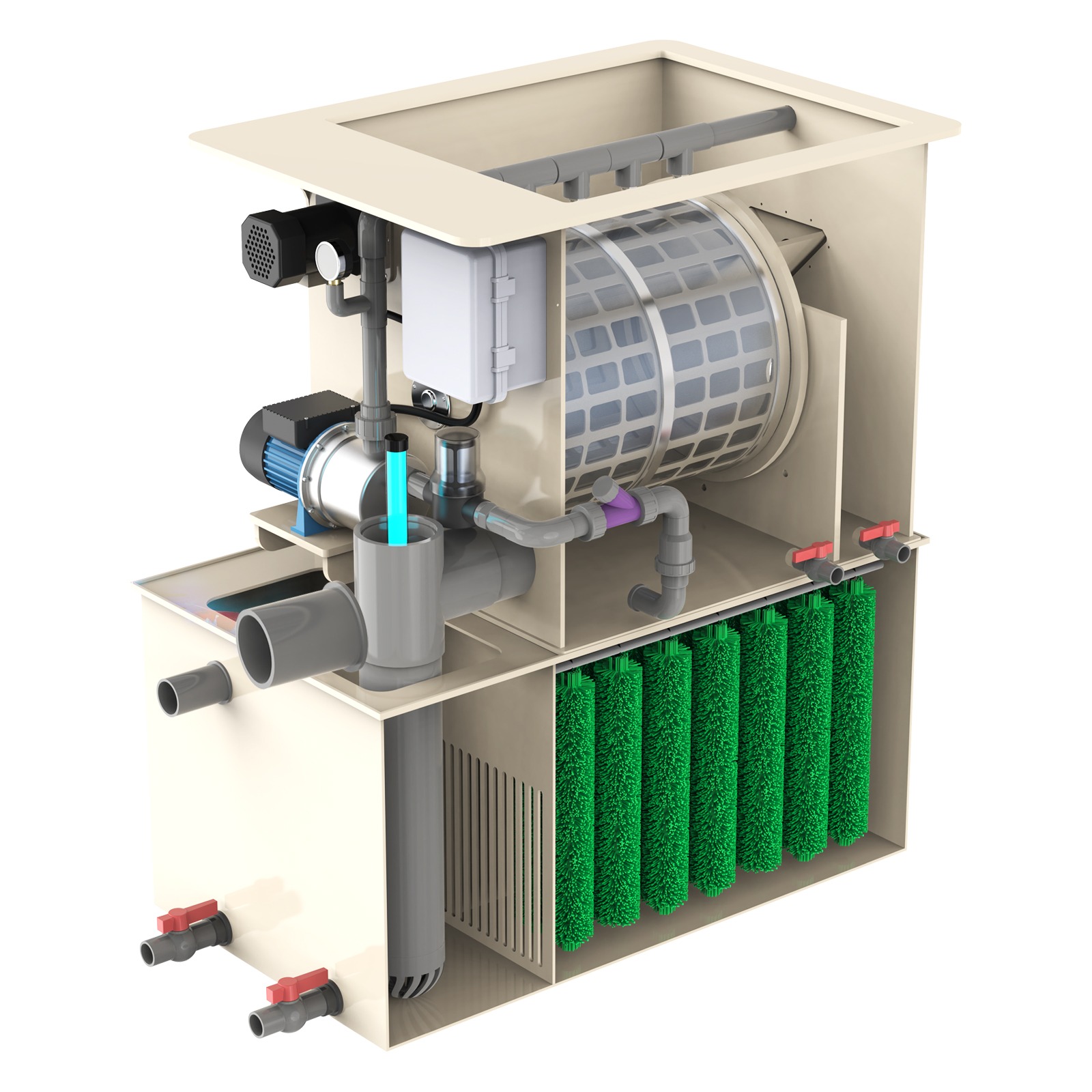 Drum filter with biological filter box