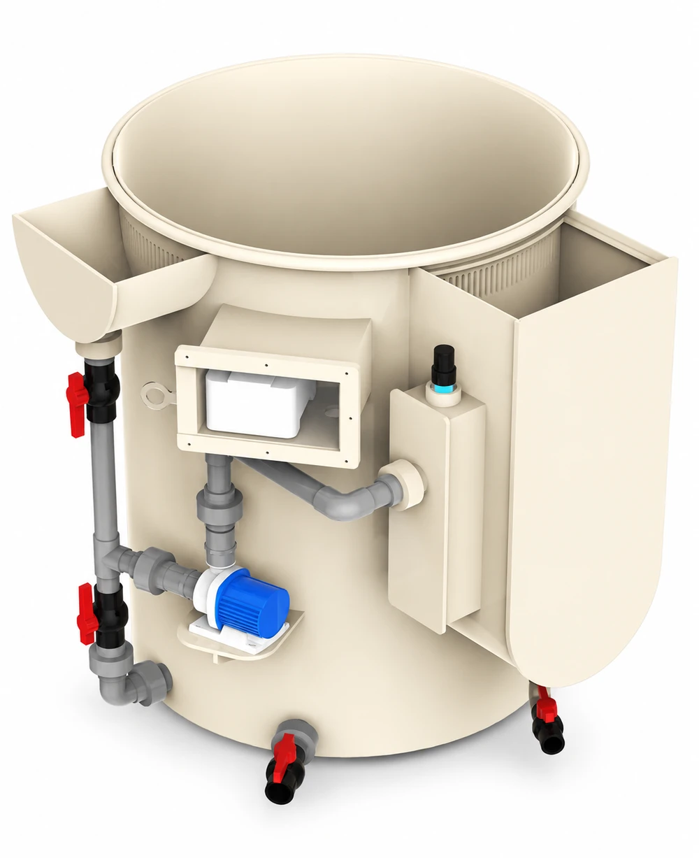 Round holding tank with filtration backpack